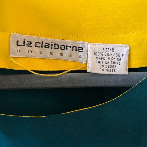 Vintage 80s Liz Claiborne 100% Silk Button Side Colorblock Shift Dress 8… - Picture 11 of 16